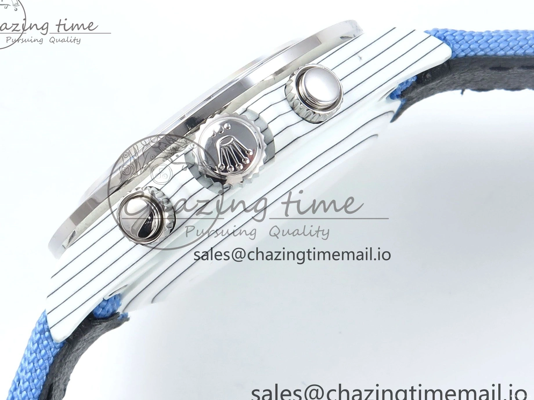 0501 Daytona ZIF REMOULD White Carbon GETF Best Edition Blue Skeleton Dial Blue Diamonds Bezel on Blue Nylon Strap DD Fashionable 366